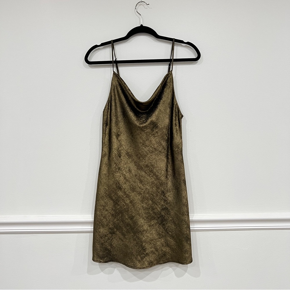 Metallic cowl neck mini dress